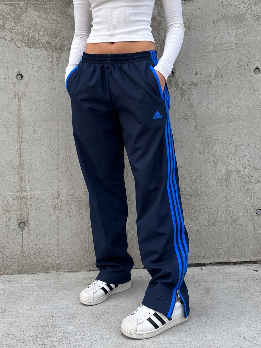 Vintage Adidas 3 Stripe Track Pants Navy Blue Large